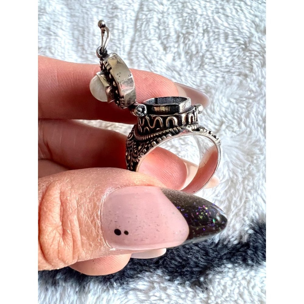 925 Rainbow FLASH Moonstone Poison Ring 9.5, - Picture 10 of 13